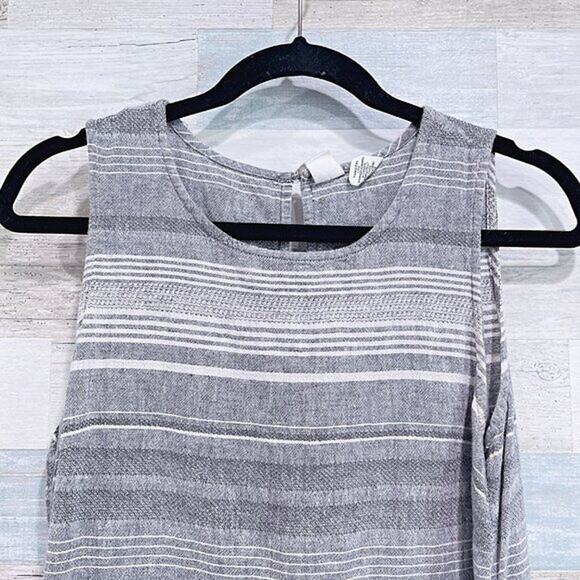 ARTISAN NY Linen Striped Tank Dress Gray Sleeveless Womens 4 - Picture 3 of 7